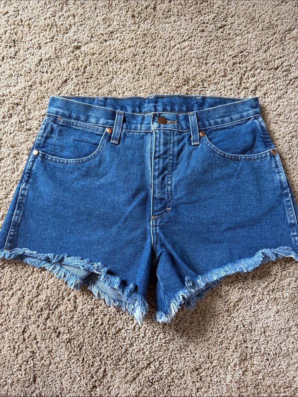 Wrangler Blue Frayed Hem High-Rise Denim Shorts